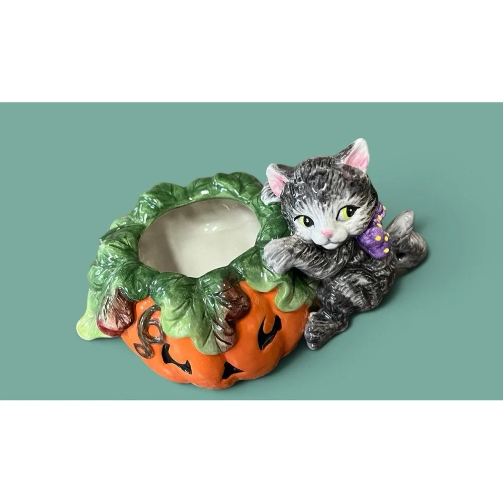 Fitz & Floyd Essentials Candy Bowl Halloween Pumpkin Black Cat Jack-O-Lantern